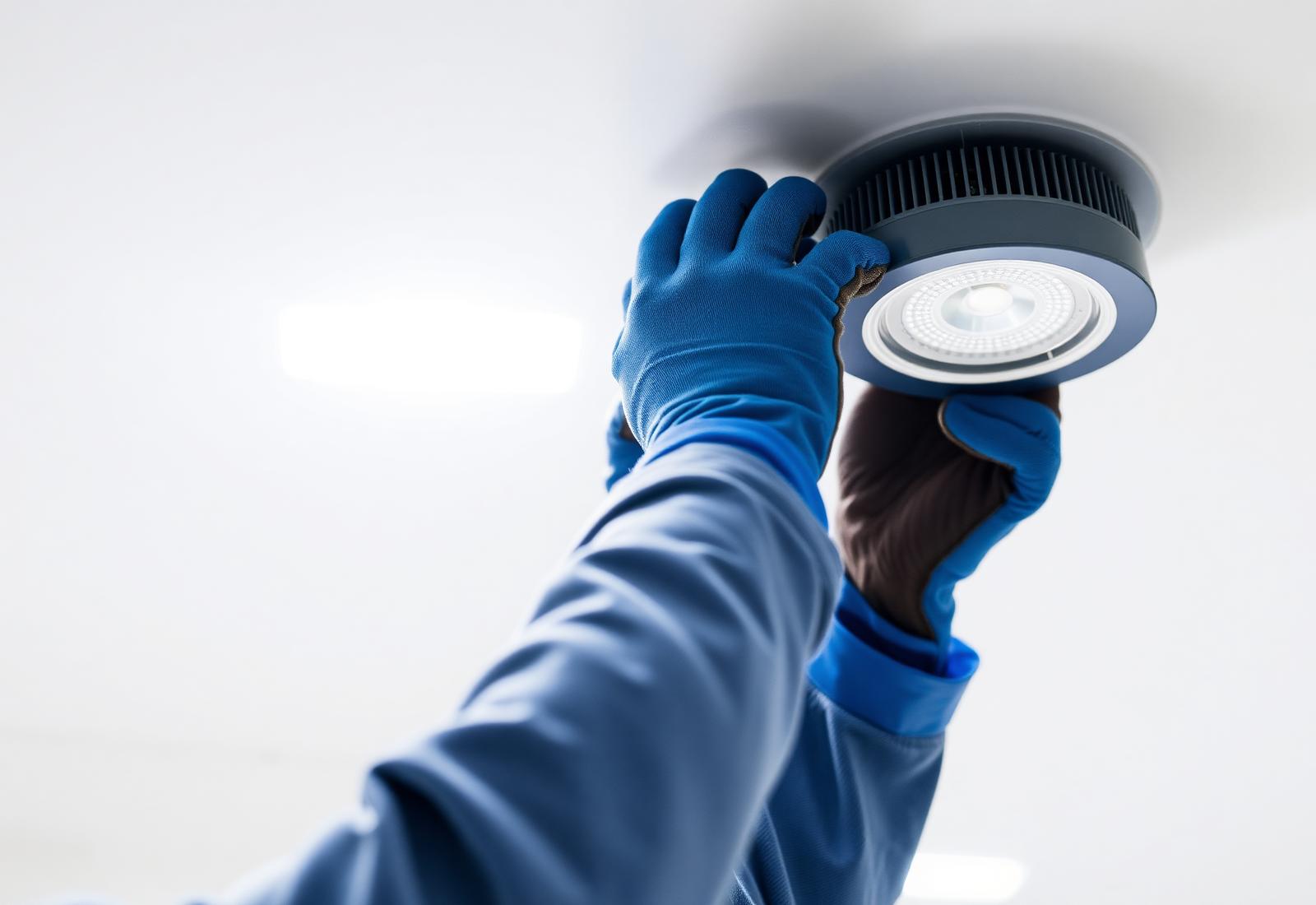 Elettricista al lavoro su illuminazione LED